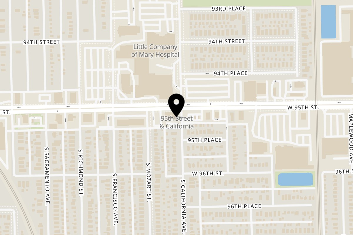 Map showing the location of Bialy's Cafe on 2801 95th St in Evergreen Park